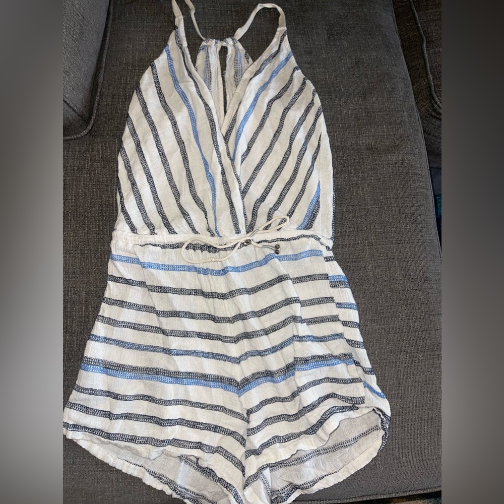 Blue striped white romper
